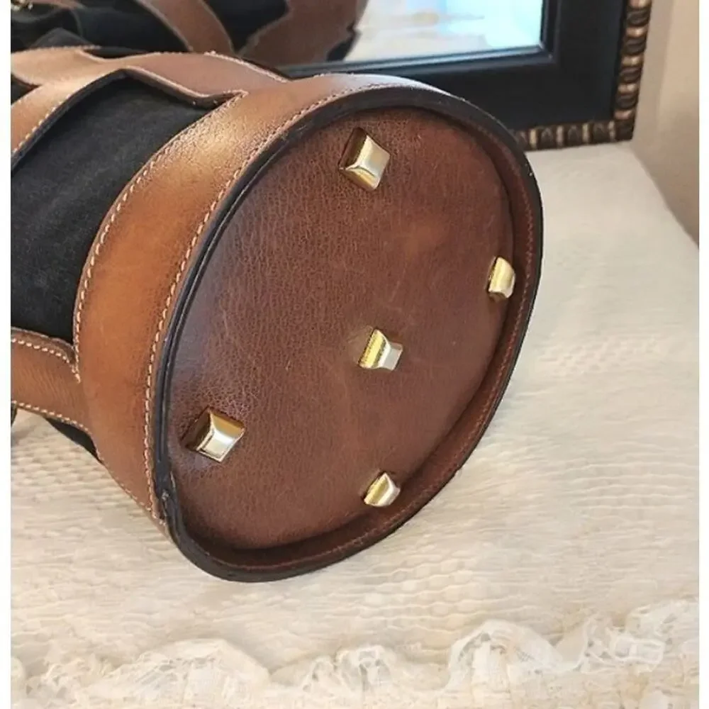RARE Salvatore Ferragamo Rib Cage Bucket Bag Leather Designer Brass Collectible
